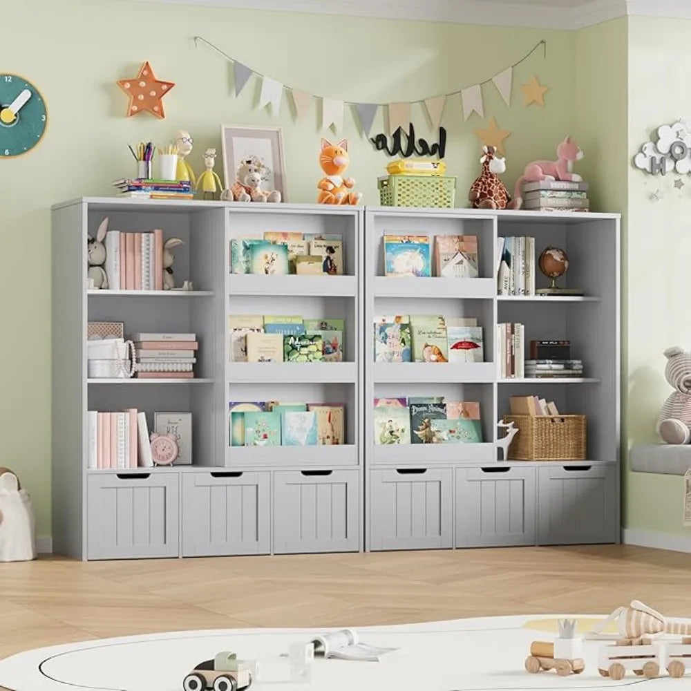 Toy Storage Organizer with Sliding Book Shelf