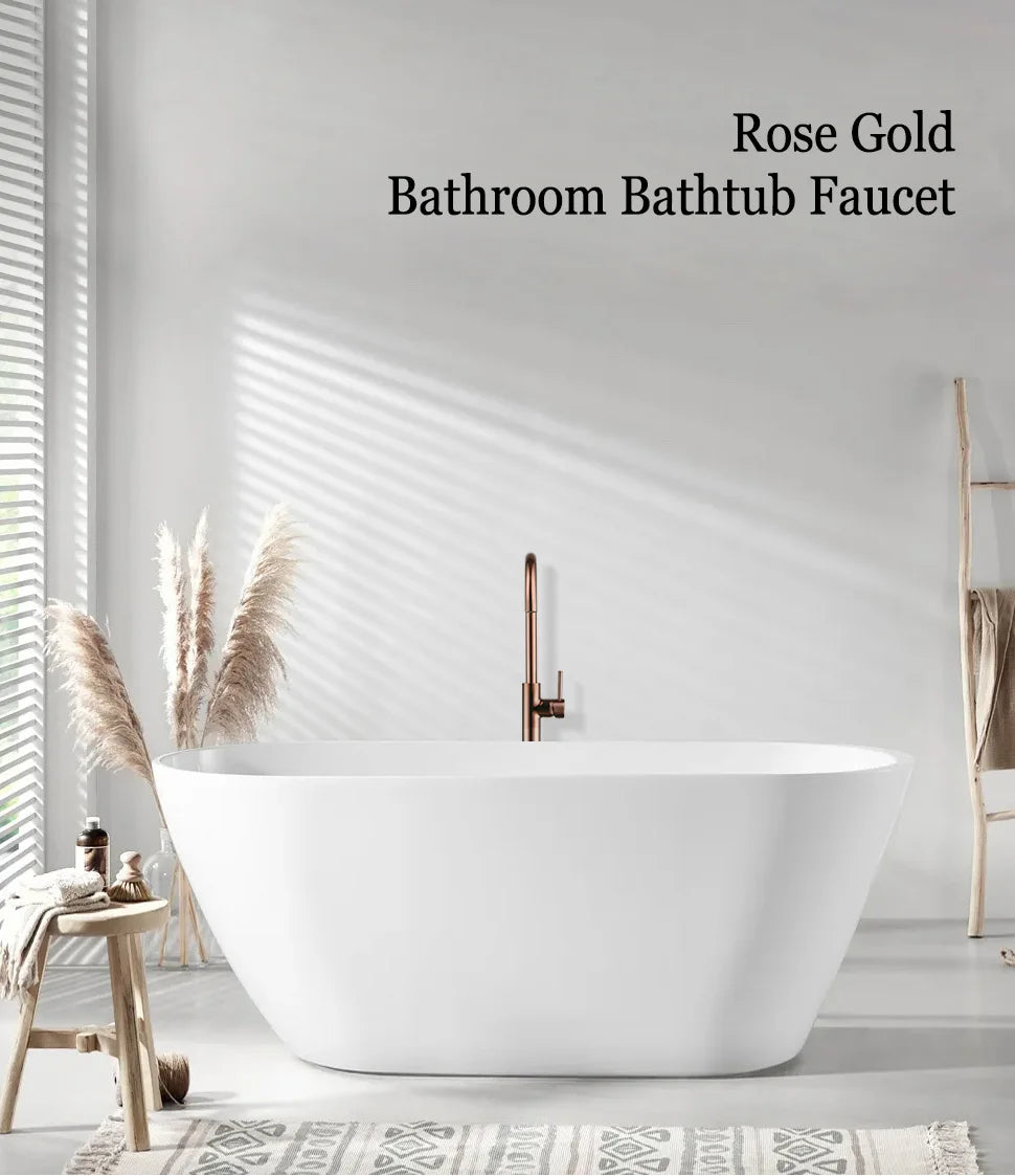 Bathroom Bathtub Floor Stand Faucet Rose Gold Mixer Single Handle Tap 360 Rotation Spout With Brass Hand Hot &Cold Water Shower