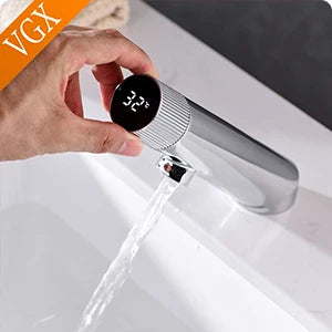 VGX Multifunctional Bathroom Faucets Pull Out Basin Mixer Sink Faucet Gourmet LED Temperature Tap 360° Tapware Crane Brass White