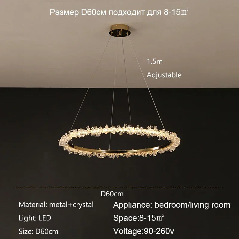 Nordic Luxury Shop Bedroom Living Room Crystal Pendant Lighs  Interior Decoration Ring Luster Lighting Modern Ceiling Chandelier