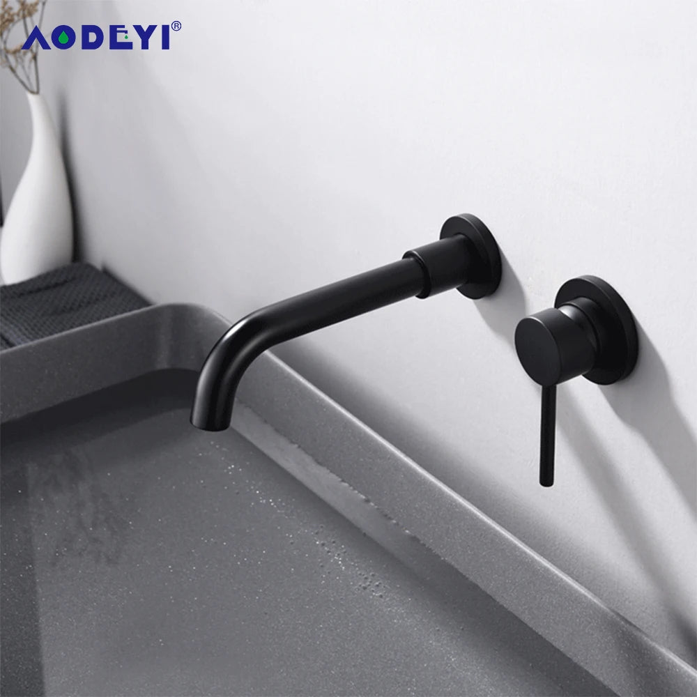 Black Bathroom Sink Faucet  Brass Tap Hot Cold Wash Basin Water Swivel Spout Wall Mounted Bath Mixer Brushed Gold Gunmetal