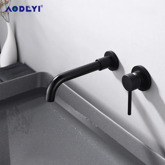Black Bathroom Sink Faucet  Brass Tap Hot Cold Wash Basin Water Swivel Spout Wall Mounted Bath Mixer Brushed Gold Gunmetal