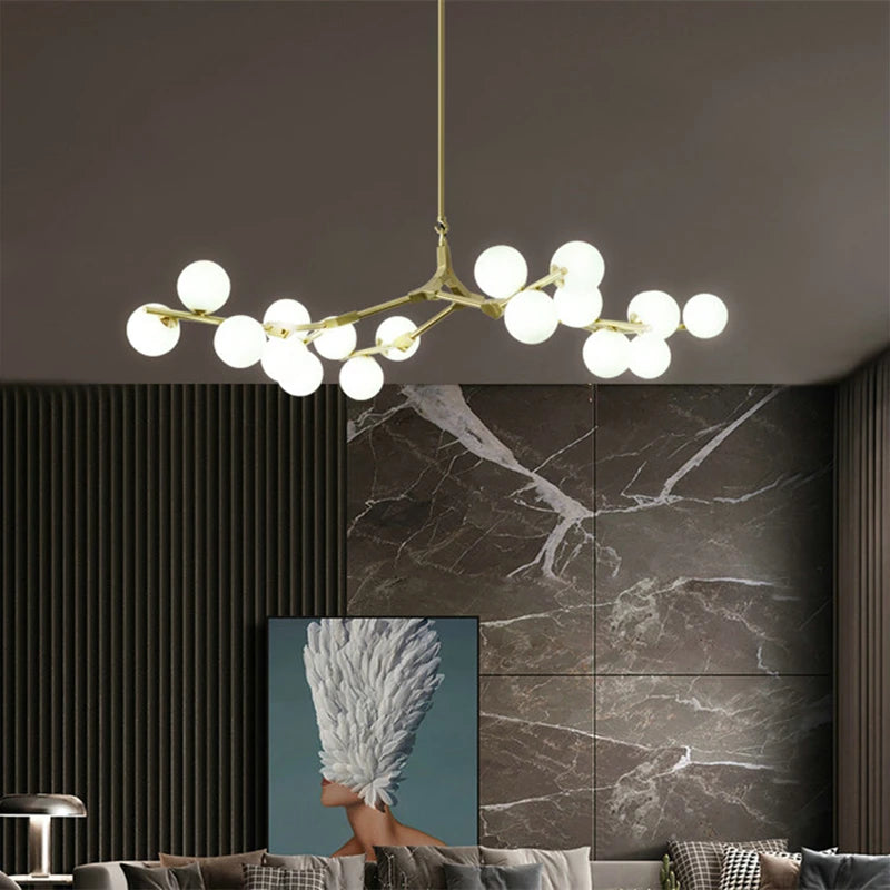 Modern Tree Branches LED Chandelier Glass Balls Chandeliers Molecular Living Decoration Dining Bedroom Pendant Lighting Fixtures