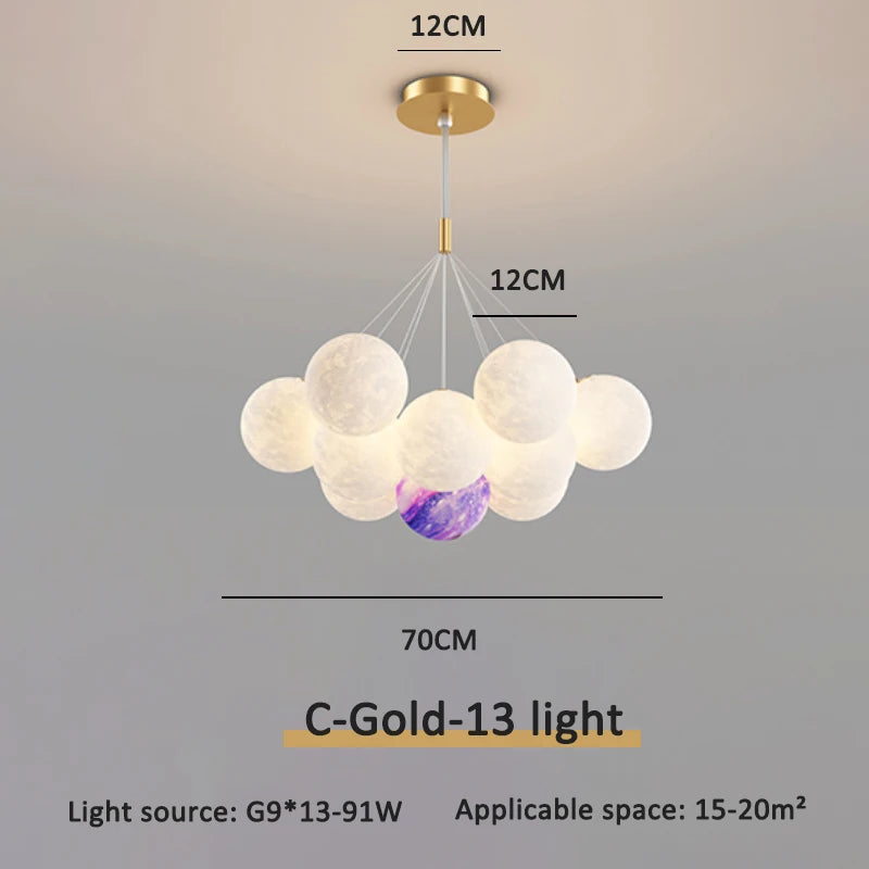 Children Chandelier Lights for Bedroom Living Room Lighting Modern Bubble Pendant Lamps 3D Printing Moon Sconces Remote Control