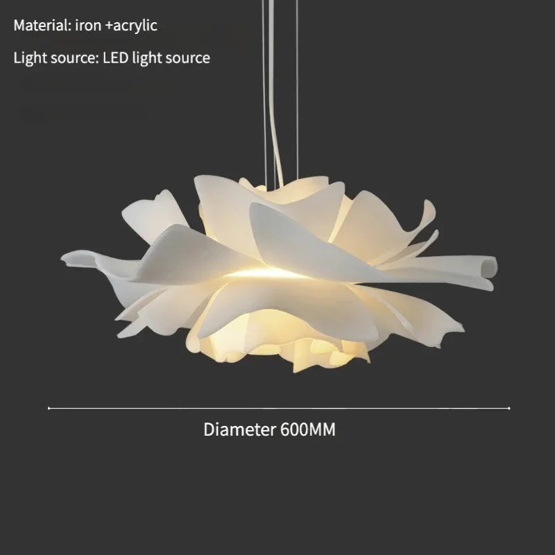 Postmodern Designer Pendant Light White Flower LED Hanging Lamp for Bedroom Restaurant Bar Store Lighting Indoor Petal Decor
