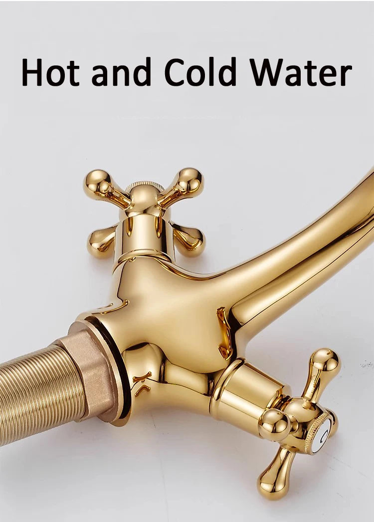 Dual Handle Antique Basin Faucet Hot and Cold Water Crane Bronze Sink Faucet Bathroom Vintage Mixers Taps Gold