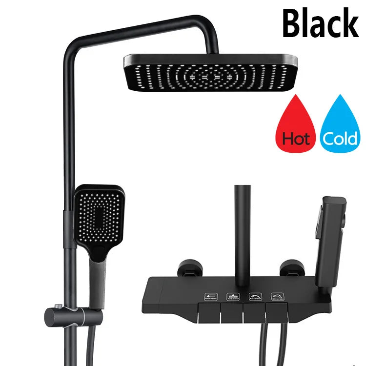 Black Digital Shower Set Bathroom Rainfall Brass Wall Mounted 4Way Shower Faucet Bathtub Thermostat Rain Mixer Tap Shower System