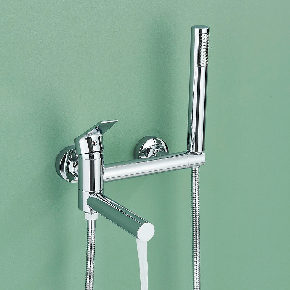 Uythner Bathtub Faucet With Swivel Tub Spout Brass Wall Mounted Bathroom Shower Mixer Tap Full Shower Set for Bathroom