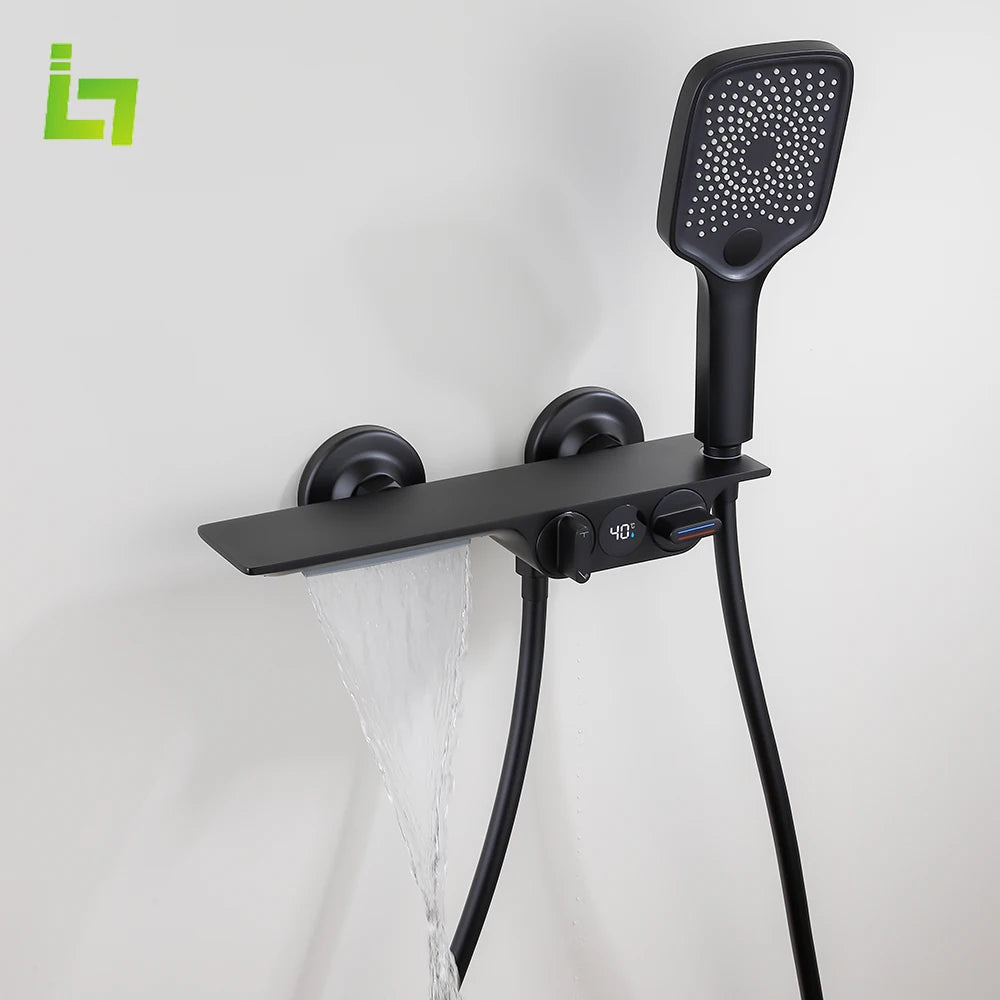 Wall Mounted Bathtub Faucet Two Function Long Large Shelf  Temperature Display Water Flow Generate Electricity