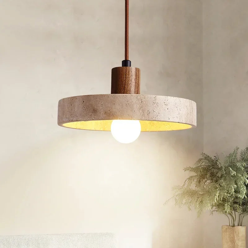 2024 New Design Stone Pendant Light with E27 Bulb Travertine Hanging Suspension Lamp for Kitchen Living Dining Room Bedroom