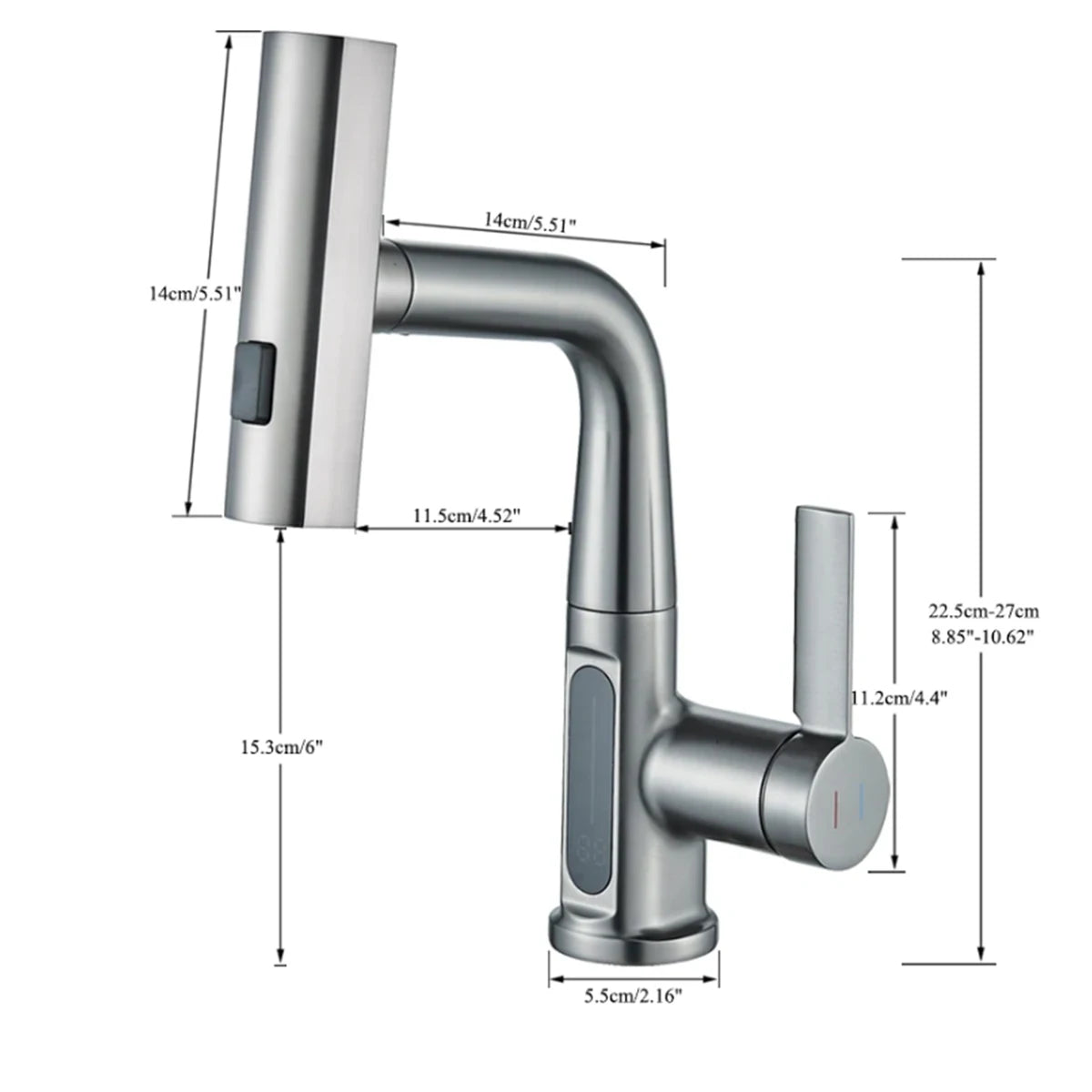 Temperature Digital Display Basin Faucet Pull Out Hot Cold Water Mixer Tap Lift Up Down Stream Sprayer Wash Crane For Bathroom