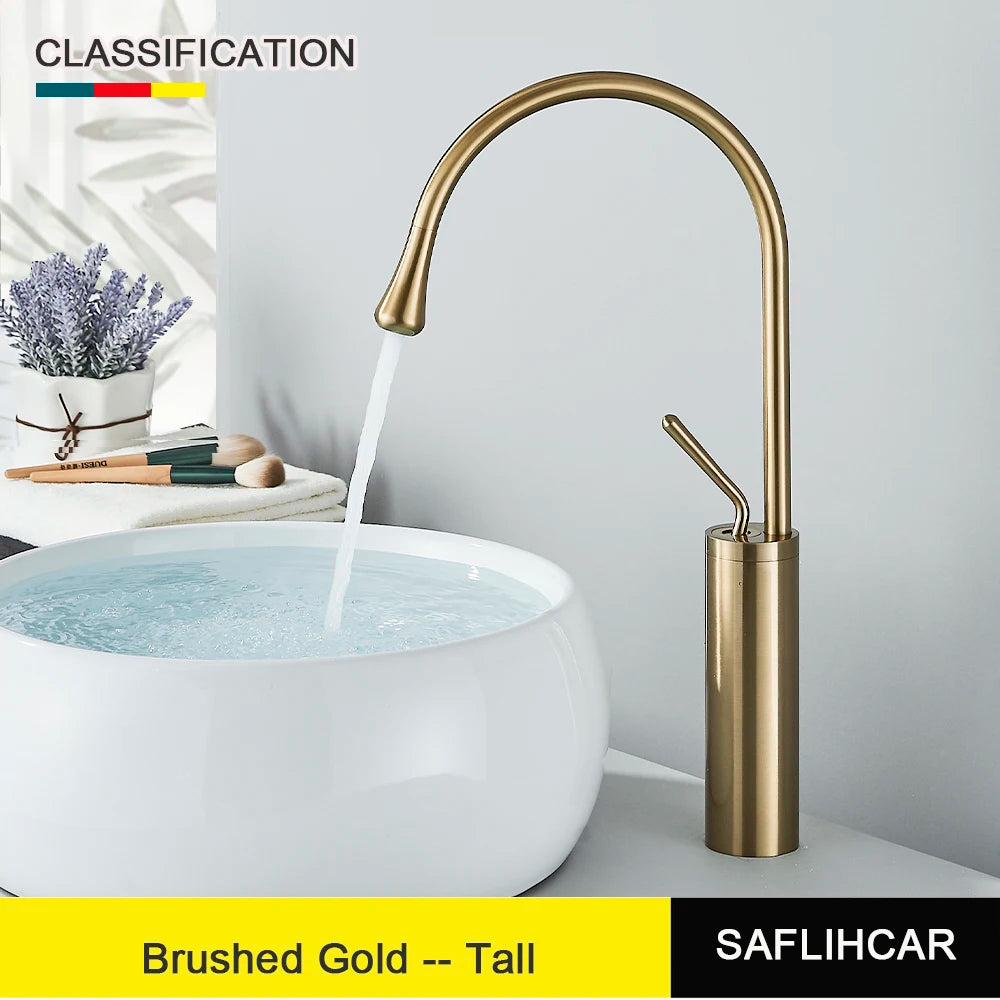 Modern Basin Faucet Brushed Gold Black Silver Faucet Deck Mounted Basin Sink Tap Mixer Hot & Cold Brass Tap for Bathroom