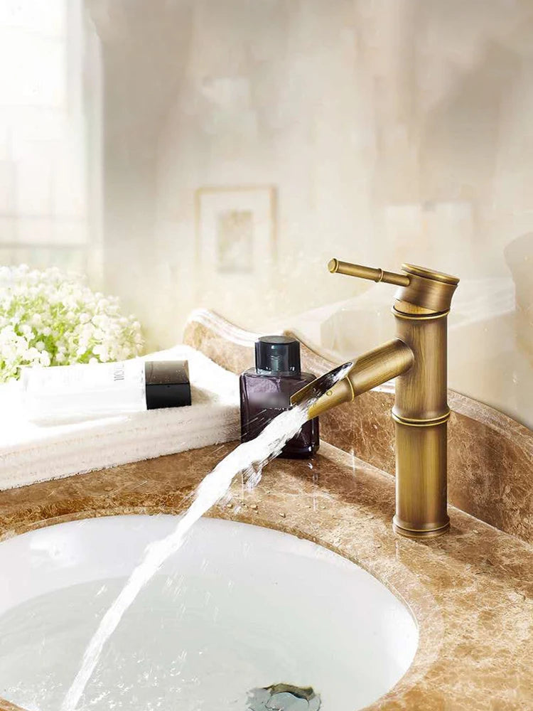 Bathroom Vanity Faucet Single Handle Hole Bathroom Sink Faucet Basin Mixer Tap Antique Brass Supply Hose Tap Hot Cold Water