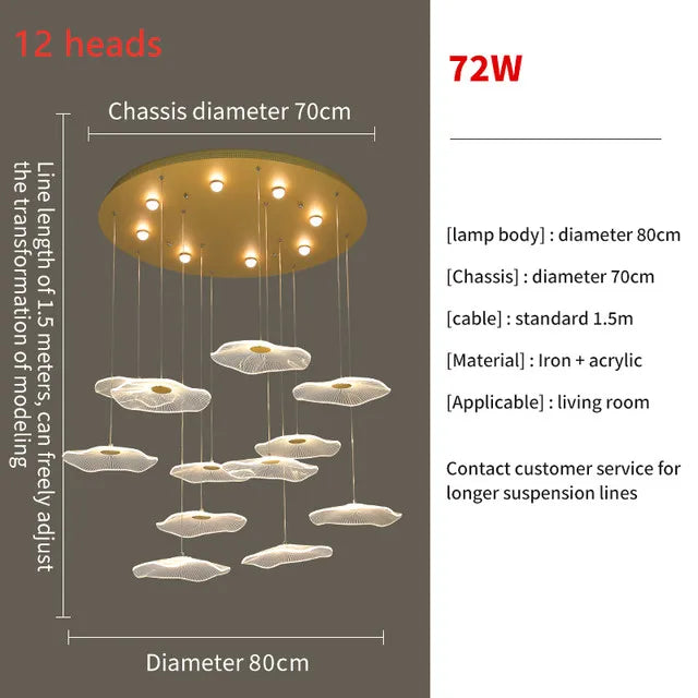 Nordic Lotus Leaf Restaurant LED Pendant Lamps Moden Chandelier for Staircase LOFT Duplex Villa Living Room Light Lustre Fixture
