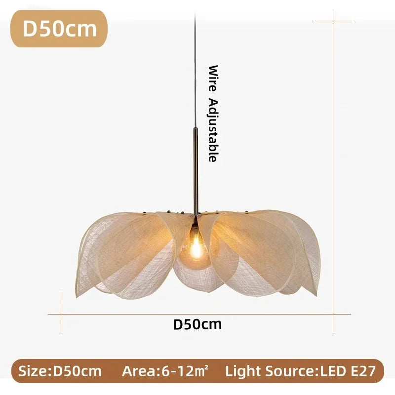 Nordic Japanese Style Fabric LED Flower Pendant