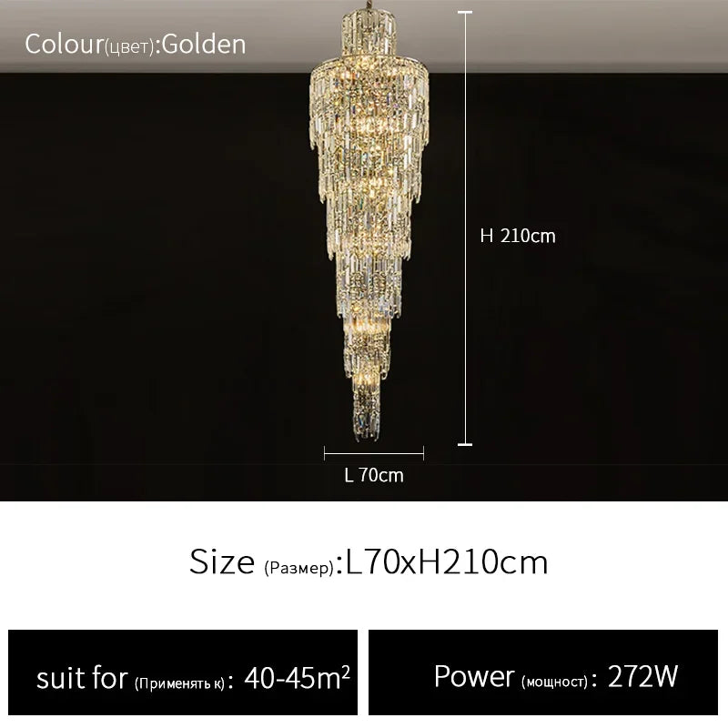 Villa Living Room Crystal Chandelier Hotel Hall Luxury Lighting for Duplex Floor Rotating Staircase Long Chandelier Decoration