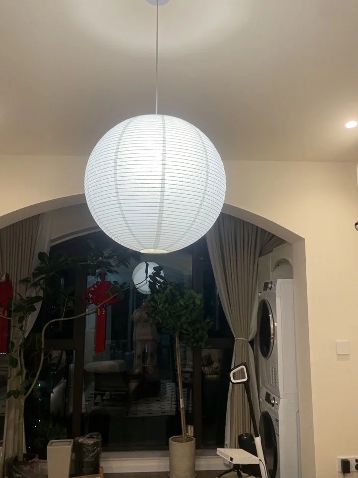Nordic Wabi Sabi Wind Round Rice Paper Led Pendant Lights Living Dining Room Bedroom Loft Restaurant Bar Home Decor Chandelier