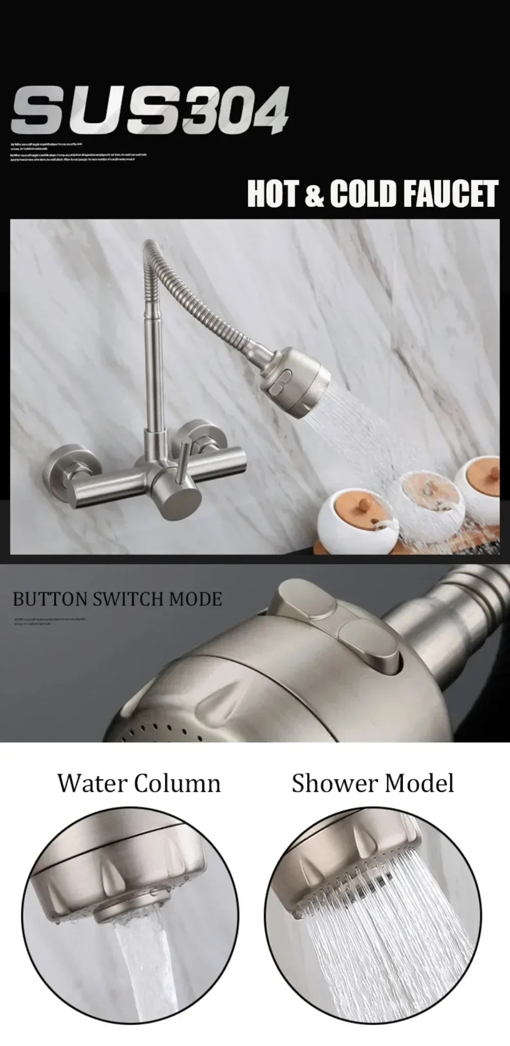 Kitchen Faucet Hot and Cold Water Household Wall Mounted Tap Bathroom Faucet Shower Faucet Bathroom Accessories