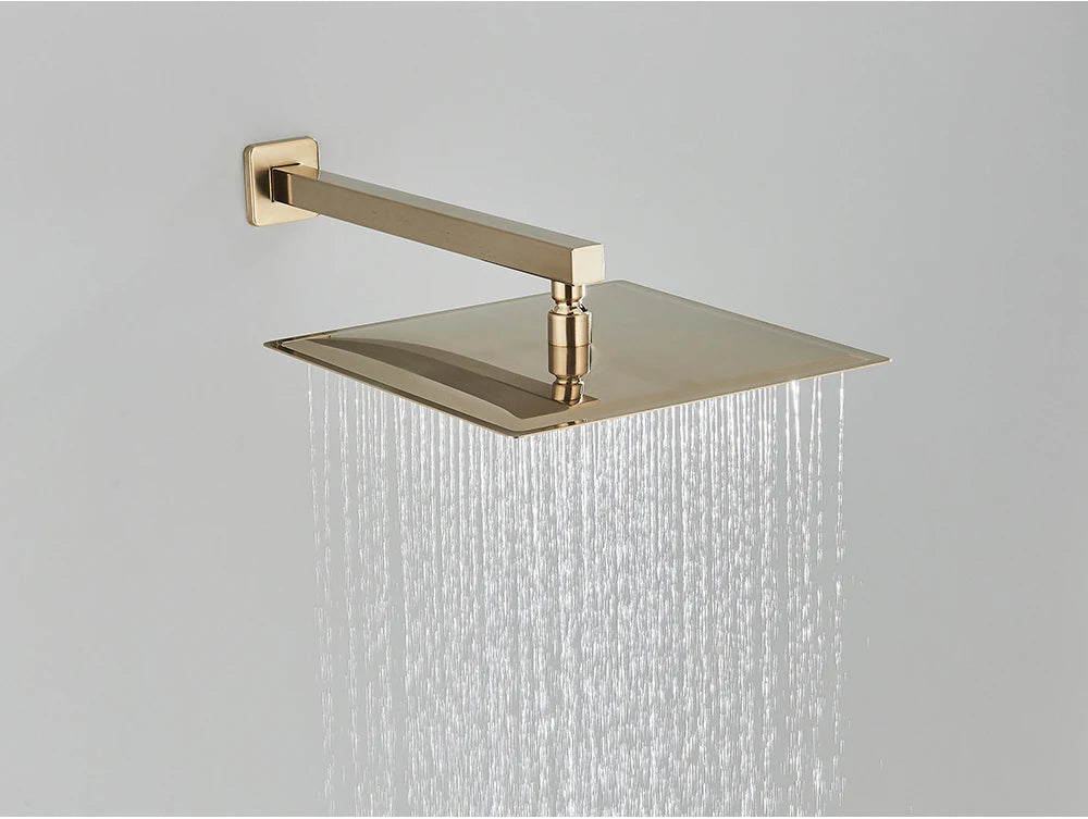 POIQIHY Brushed Golden Shower Faucets Wall Mount Concealed Shower Set Rainfall Bath Shower Mixers 2-3 ways Bathroom Mixer Tap