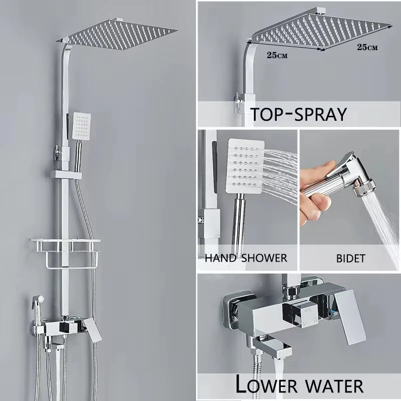 Europe discoun Concealed Shower Faucet Set Embedded Cartridge Faucet Rainfall Shower Head Rotate/Waterfall Bath Spout Mixer Tap