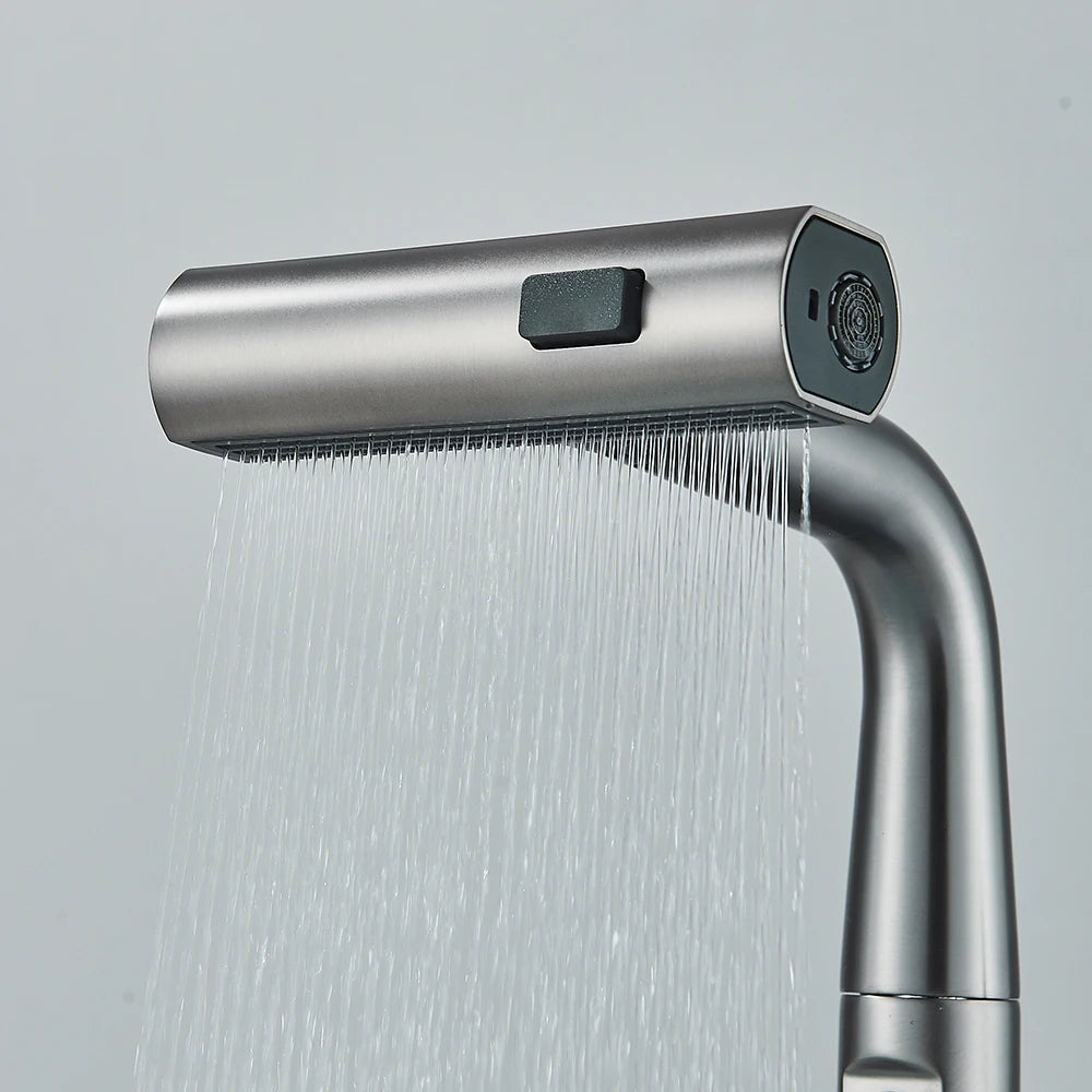 Waterfall Temperature Digital Display Basin Faucet Lift Up Down Stream Sprayer Hot Cold Water Sink Mixer Wash Tap For Bathroom