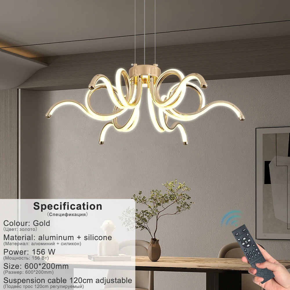 Artpad Gold Modern Chandeliers for Dining Room LED Pendant Light Nordic Hanging Chandelier Living Lamp with Remote Control
