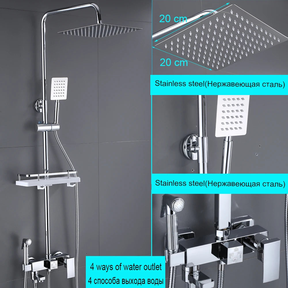 Stainless Steel Shower Faucet Set Rainfall Sliver High Quality All Metal Bathtub  Mixer Tap 4-way With Bidet