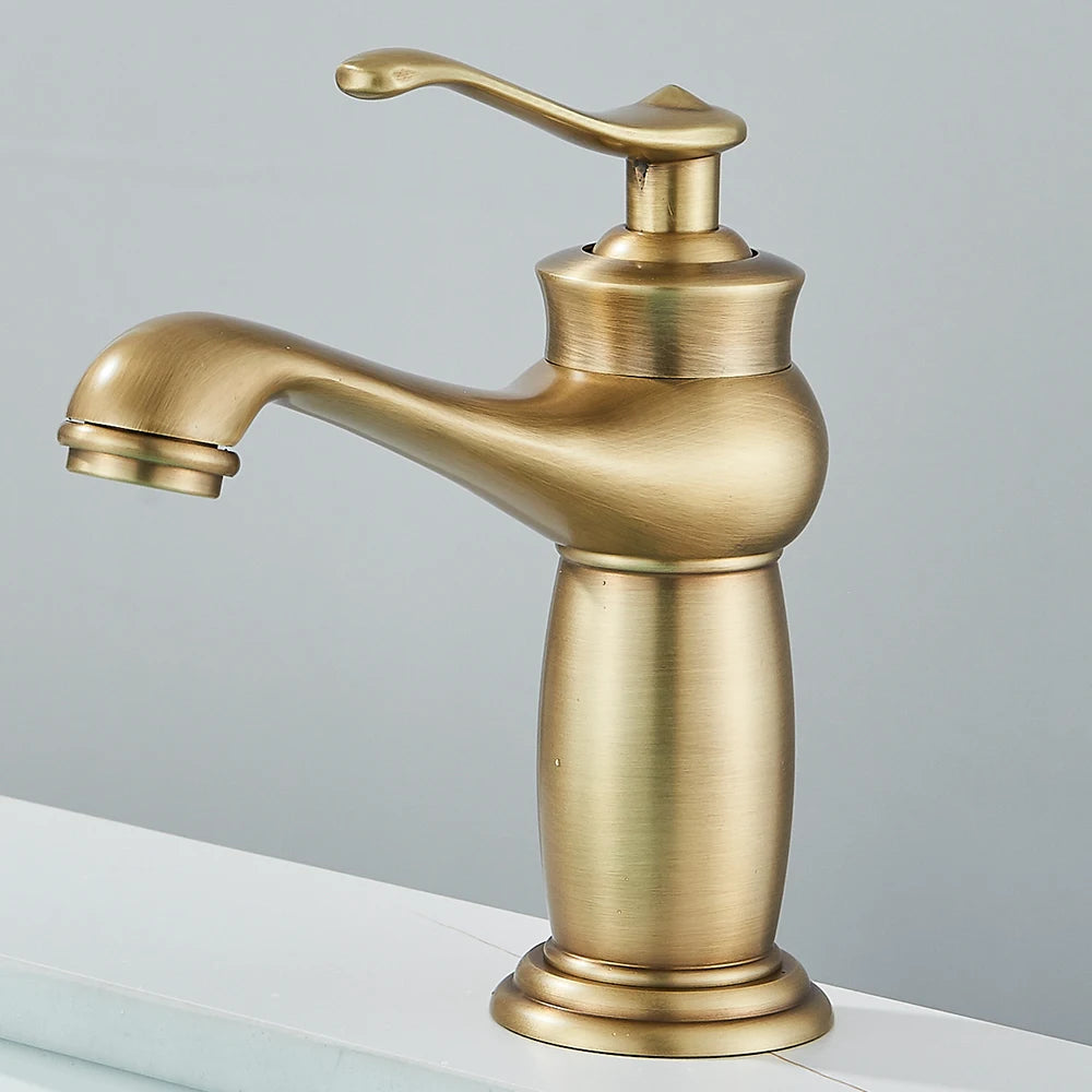 Quyanre Retro Antique Brass Basin Faucet Single Handle Mixer Tap Hot Cold Water Bathroom Sink Faucet