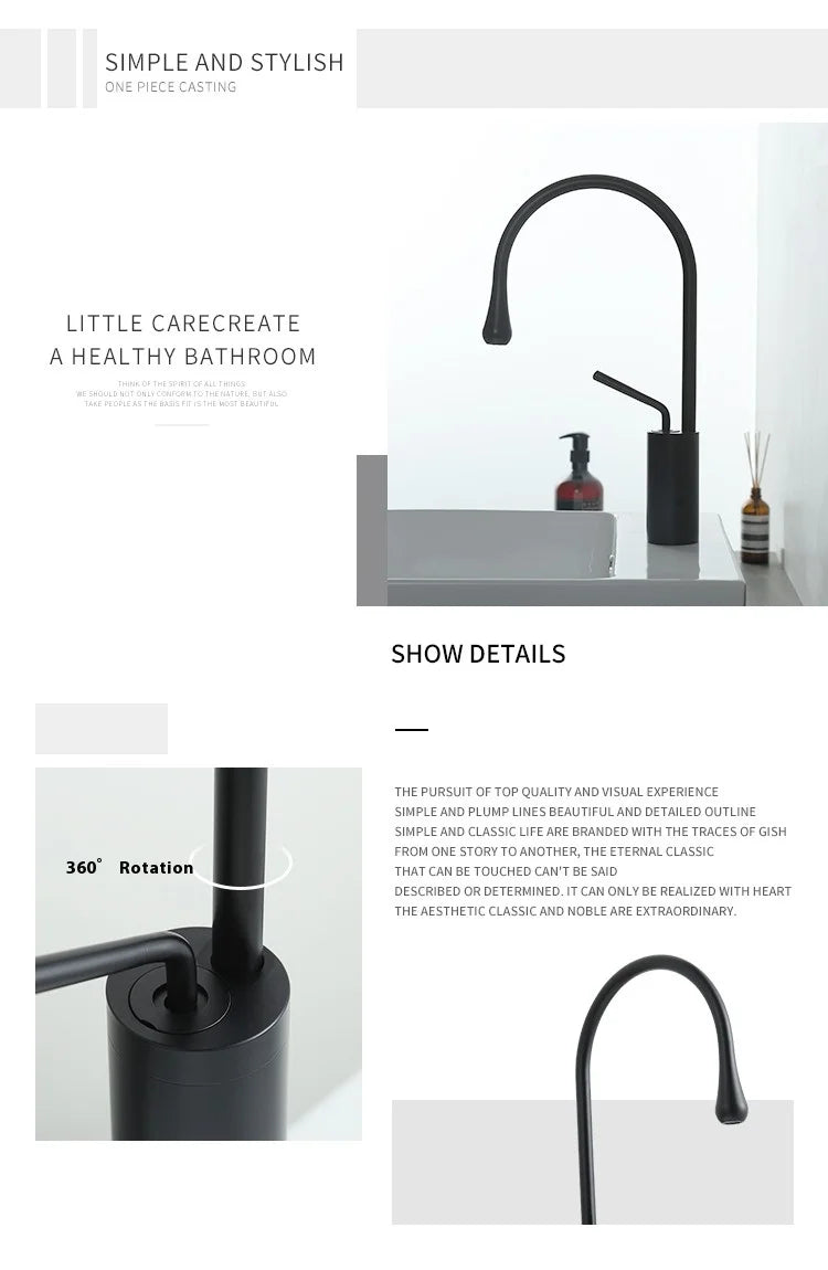 Modern Bathroom Faucet High Arc Single Handle Sink Faucet Brass Washbasin Hot and Cold Water Faucet with Hose Accessories