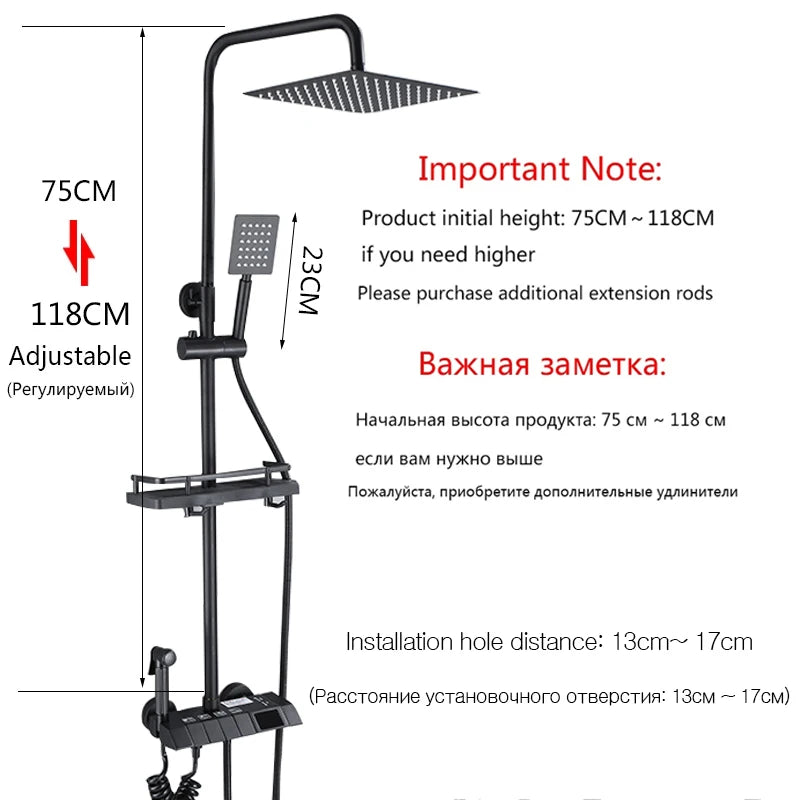 OXG Shower Faucet Bathroom Rain Shower Faucet Set With Digital Display,Rain Shower Column,Bidet Faucet 25C/30CM Watering Can