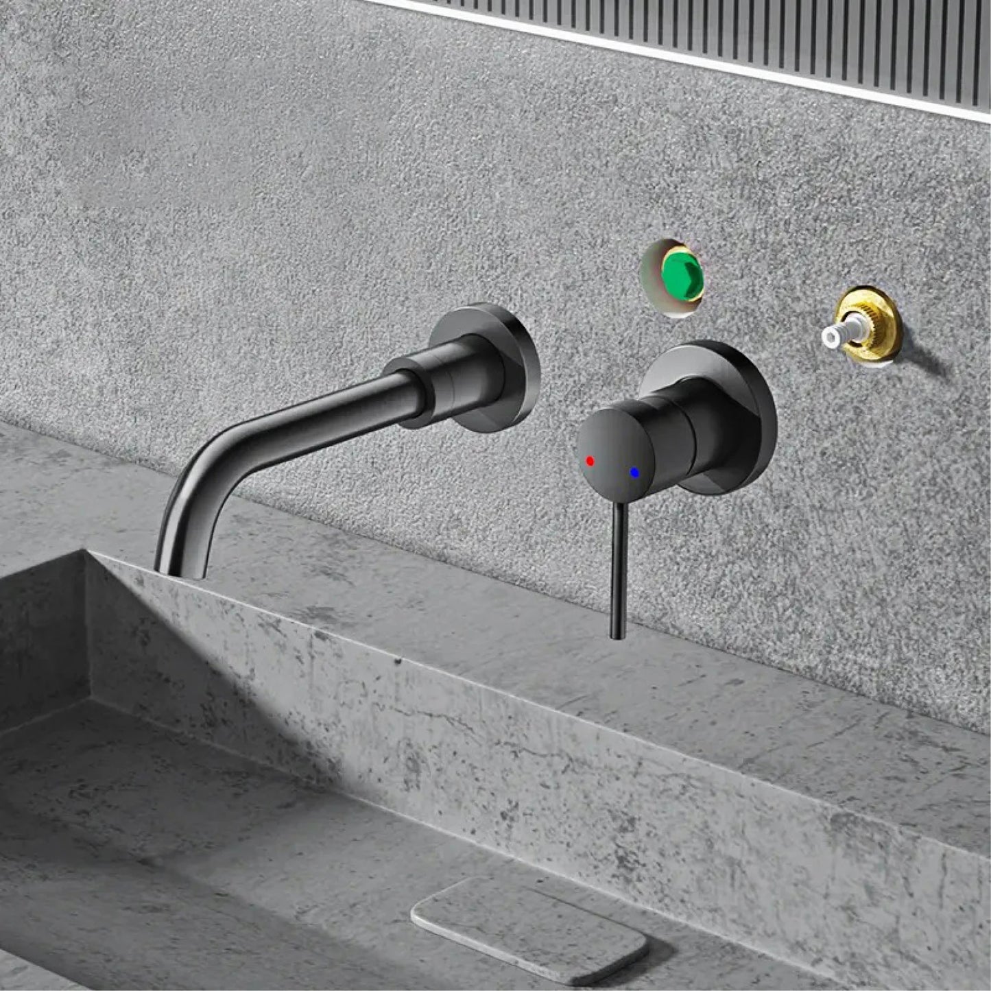 AITANA Simple Brass Black Bathroom Faucet Embedded Design Single Handle Hot and Cold Water Dual Hole Wall Mounted Basin Mixer