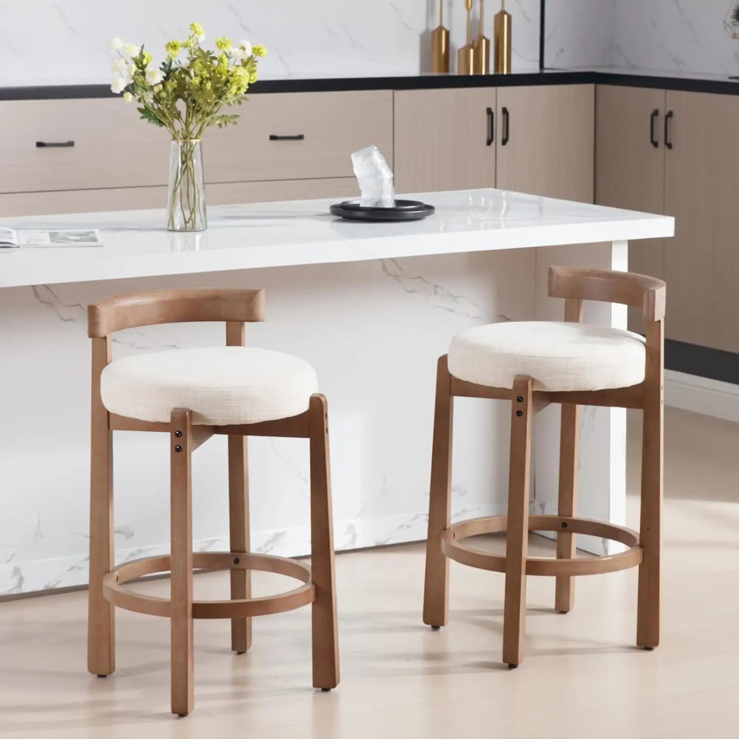 Mid-Century 26.5 Inch Linen Bar Stools Set of 4
