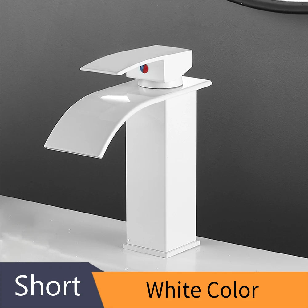 Basin Faucets Brass Silver Elegant Waterfall Bathroom Sink Faucet Single Lever Hole Deck Mount Big Square Spout Mixer Taps