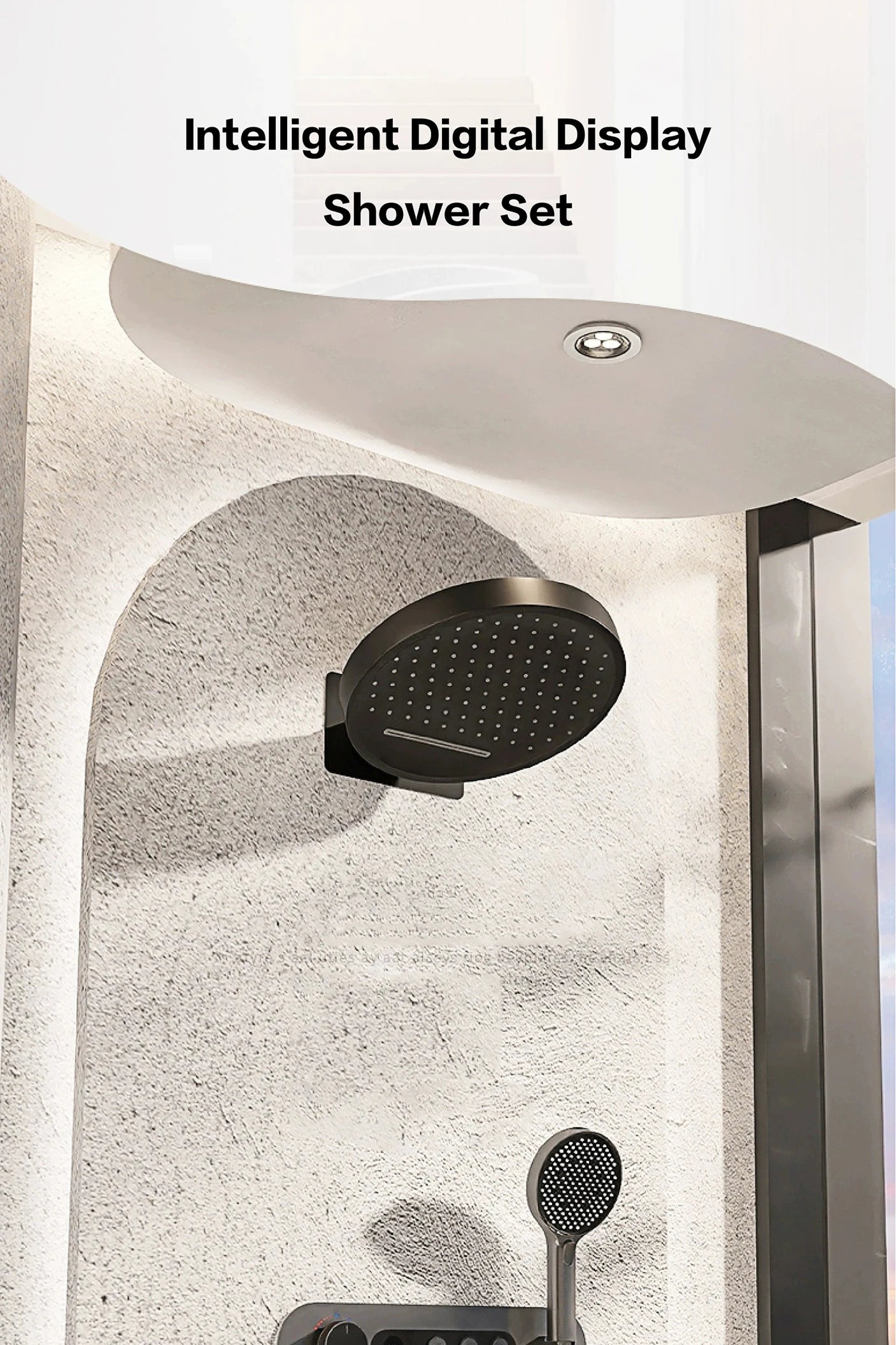 Luxury round gun gray brass shower system intelligent digital display with four functions cold and hot dual control shower Tap