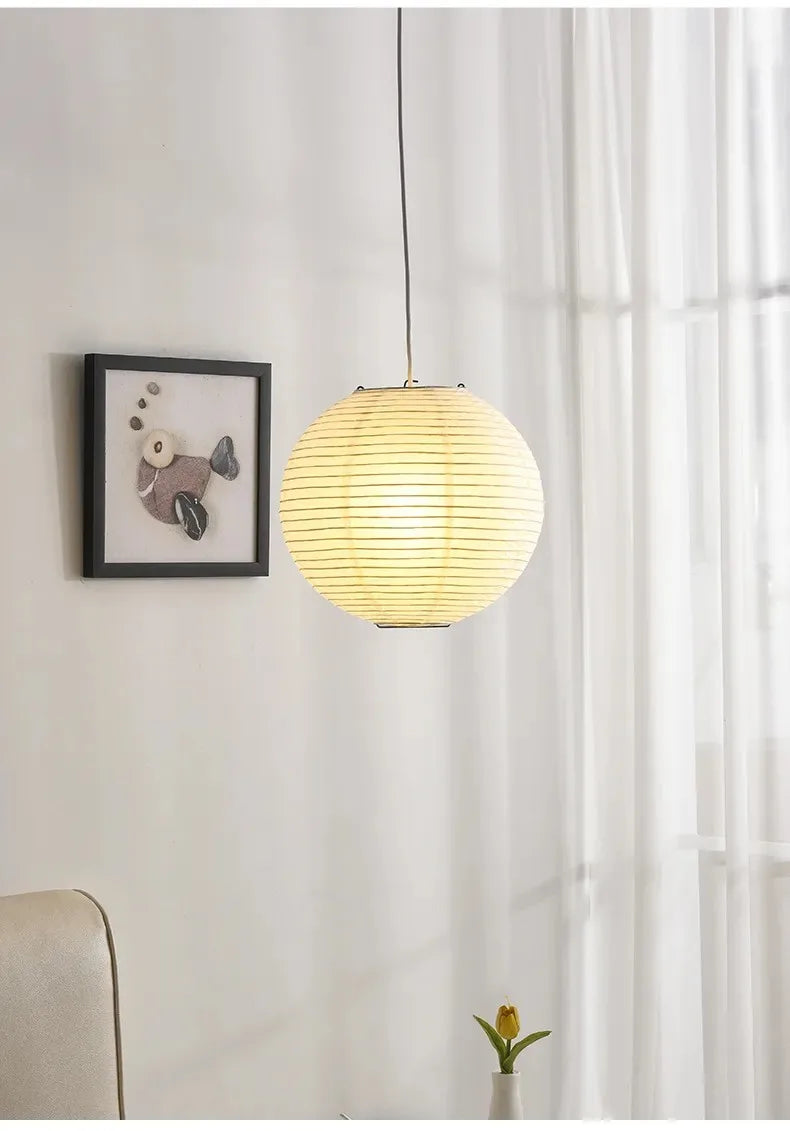 Nordic Wabi Sabi Wind Round Rice Paper Led Pendant Lights Living Dining Room Bedroom Loft Restaurant Bar Home Decor Chandelier