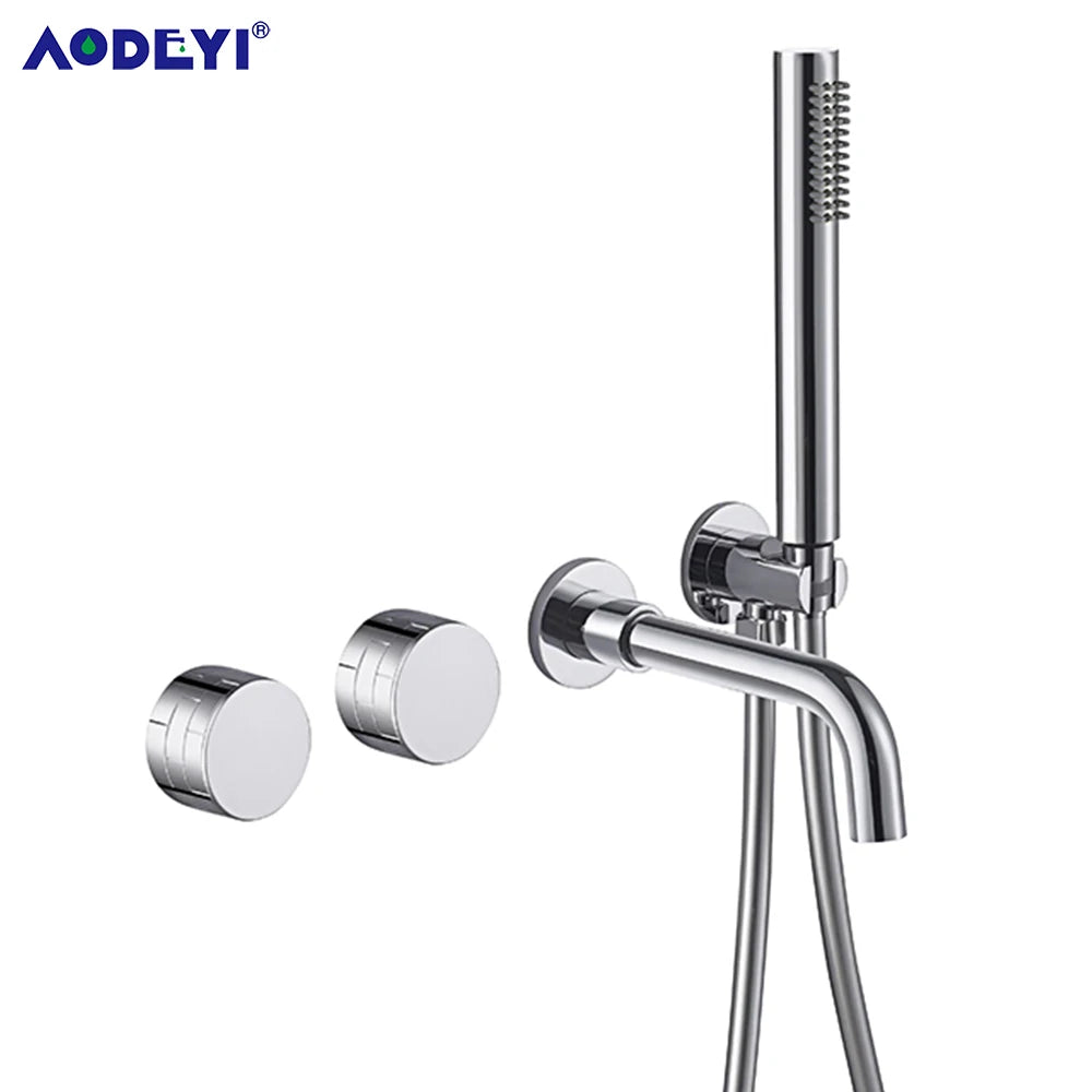 Bathroom Shower Faucet Set Black Mixer Valve Brushed Gold Solid Brass Hand Bath Tub Spout Two Ways Hot Cold Mixing Kit White