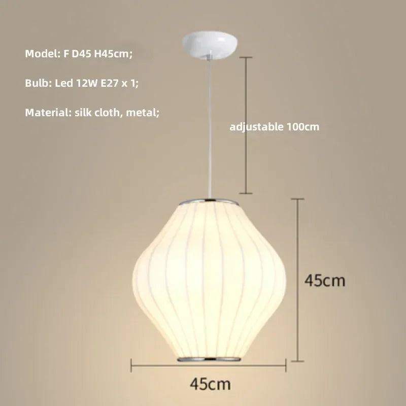 Nordic Minimalism Silk Led Pendant Lights Wabi Sabi Lustre E27 Pendant Lamp Suspend Chandelier Led Luminarias Hang Lamp Fixtures