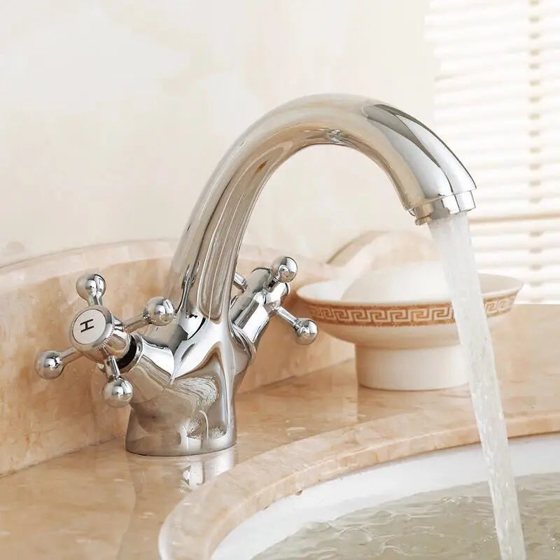 Dual Handle Antique Basin Faucet Hot and Cold Water Crane Bronze Sink Faucet Bathroom Vintage Mixers Taps Gold