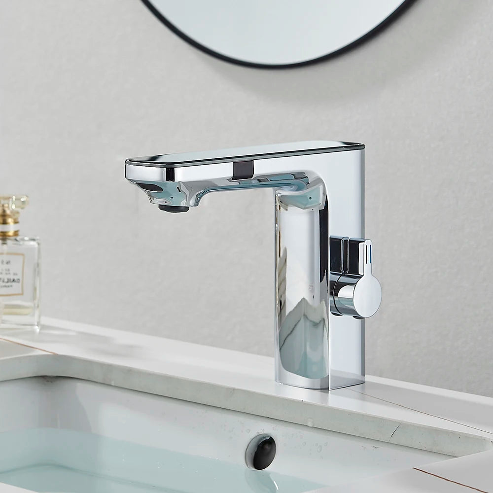 Black Gray Smart Sense Faucet Touchless Digital Display Basin Mixer Battery Power Hot Cold Mixed Water Inductive Bathroon Tap