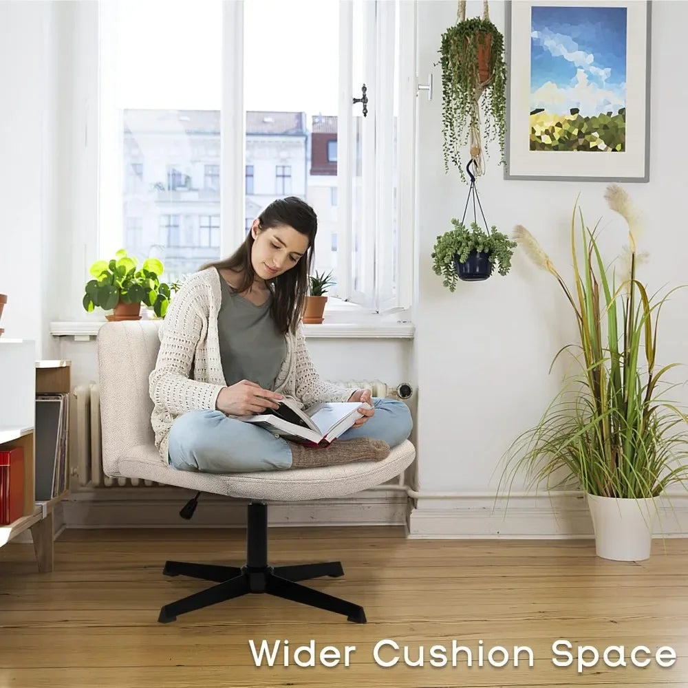 Criss Cross Chair,Armless Cross Legged Office Desk Chair No Wheels,Fabric Padded Comfy