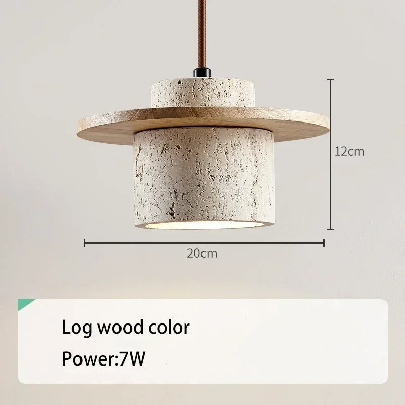 High Quality Stone Pendant Light Indoor LED Walnut/Log Yellow Travertine Chandelier Parlor Bedroom Cafe Bar Hanging Light