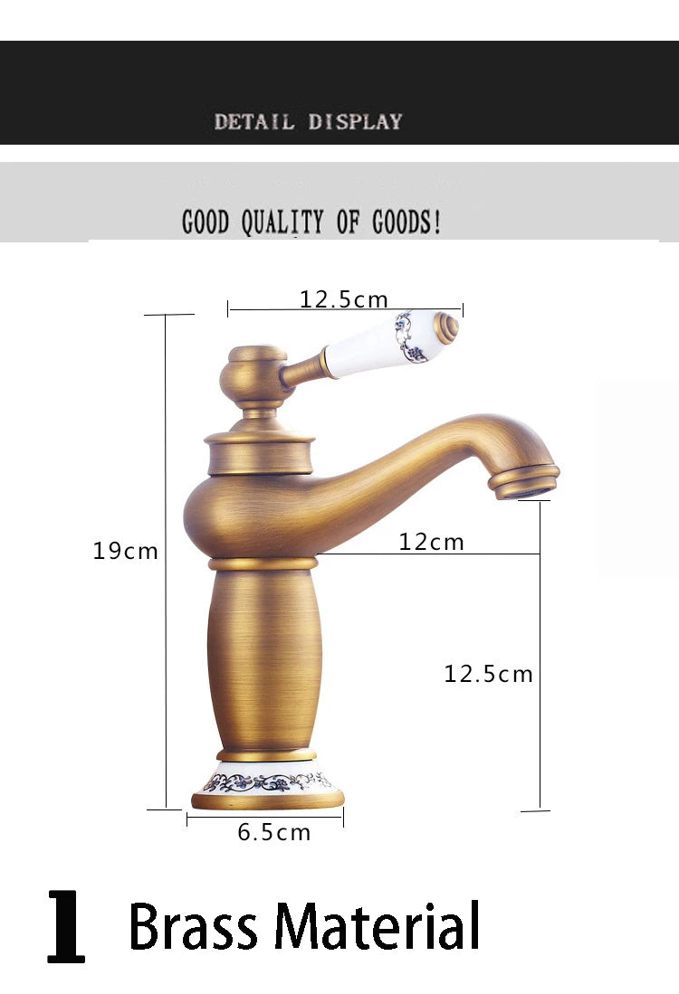 Retro European Bathroom Basin Faucets Gold Mixer Tap Ceramic Decoration Plating Chrome Single Handle Hot And Cold Deck Mounted