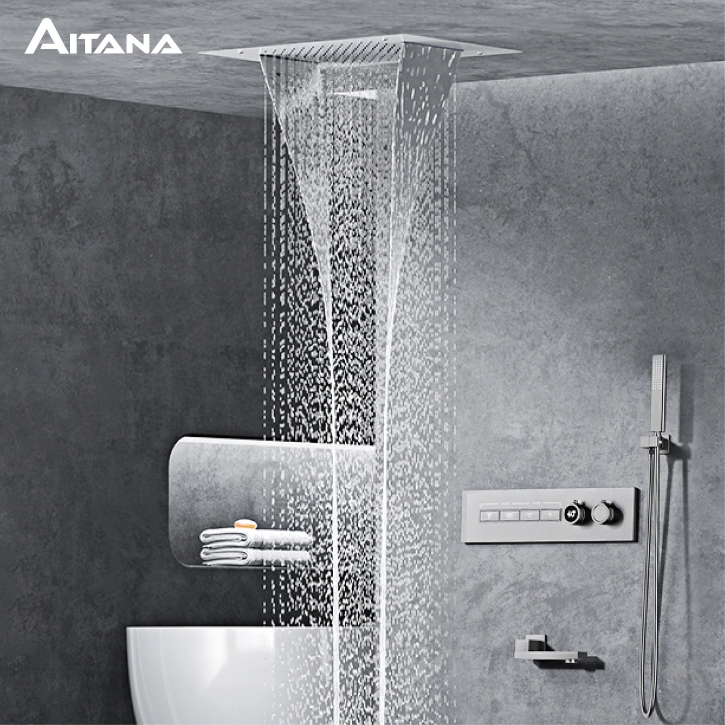 Luxury Black Brass Shower System LED Digital Display