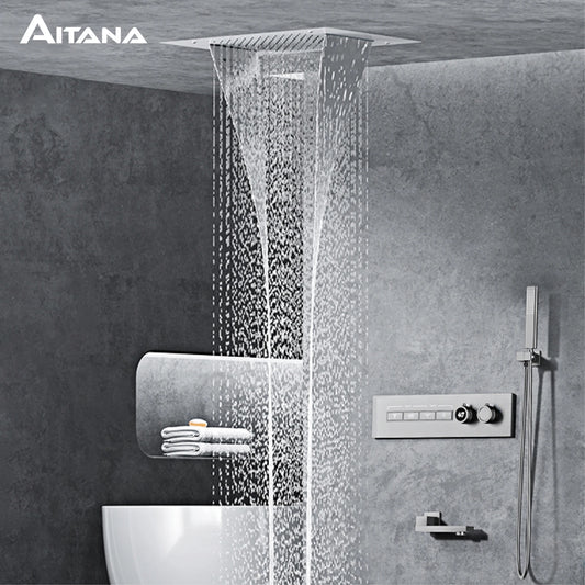 Luxury Black Brass Shower System LED Digital Display