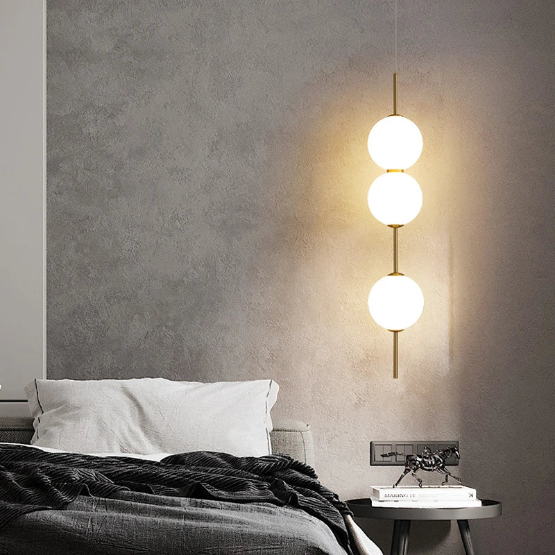 Nordic Glass Ball LED Pendant Lights Bedroom Bedside Hanging Lights Fixture Long Design Lighting Nordic Ceiling Chandeliers