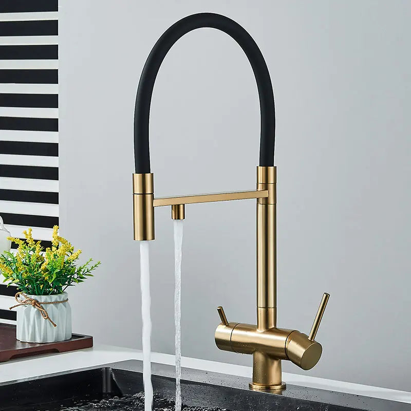 Black Filtered Kitchen Faucet Pull Out Spray Kitchen Purified Faucet 360 Rotation Filter Tap 3 Ways Sink Drink Water Faucet