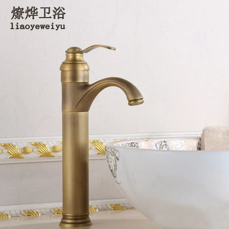 Hot selling . 6" Antique Brass Basin Faucets Crane Sink Basin Water Mixer Tap torneira