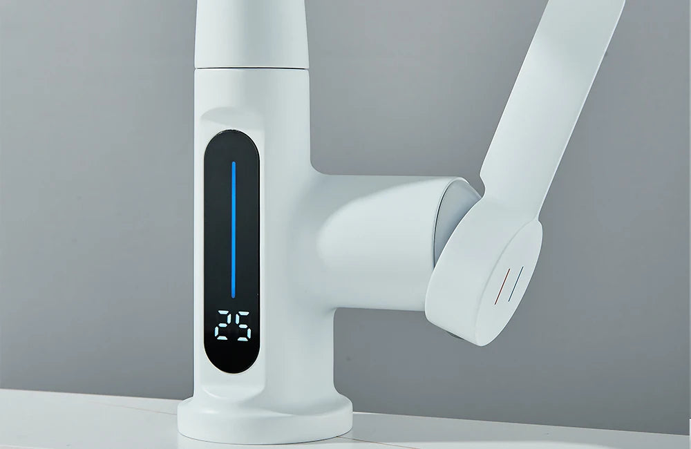 Waterfall Temperature Digital Display Basin Faucet Lift Up Down Stream Sprayer Hot Cold Water Sink Mixer Wash Tap For Bathroom