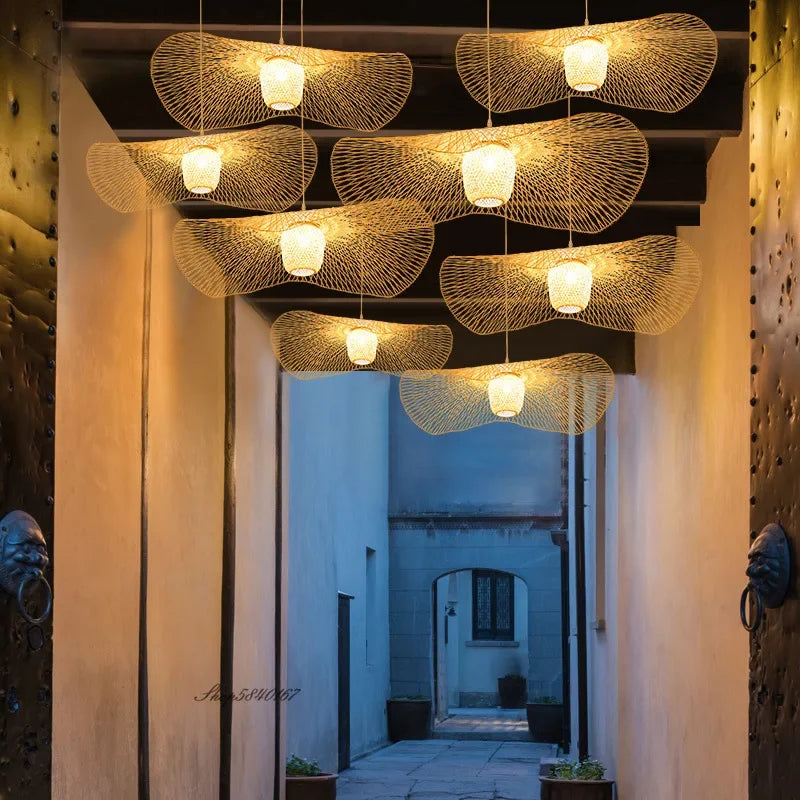 New Chinese Style Bamboo Pendant Lights Creative Tatami Lights Lamp for Dining Room Restaurant Hanglamp E27 Suspension Luminaire