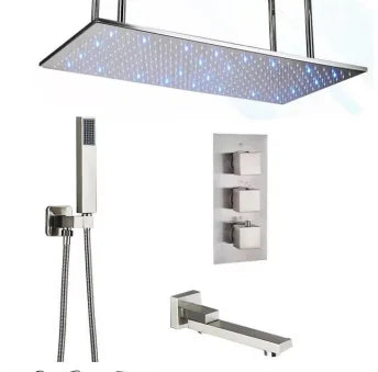 Modern Bathroom Rain Waterfall Shower Set Thermostatic Mixer Bath Shower Mixer Tap Brass Body